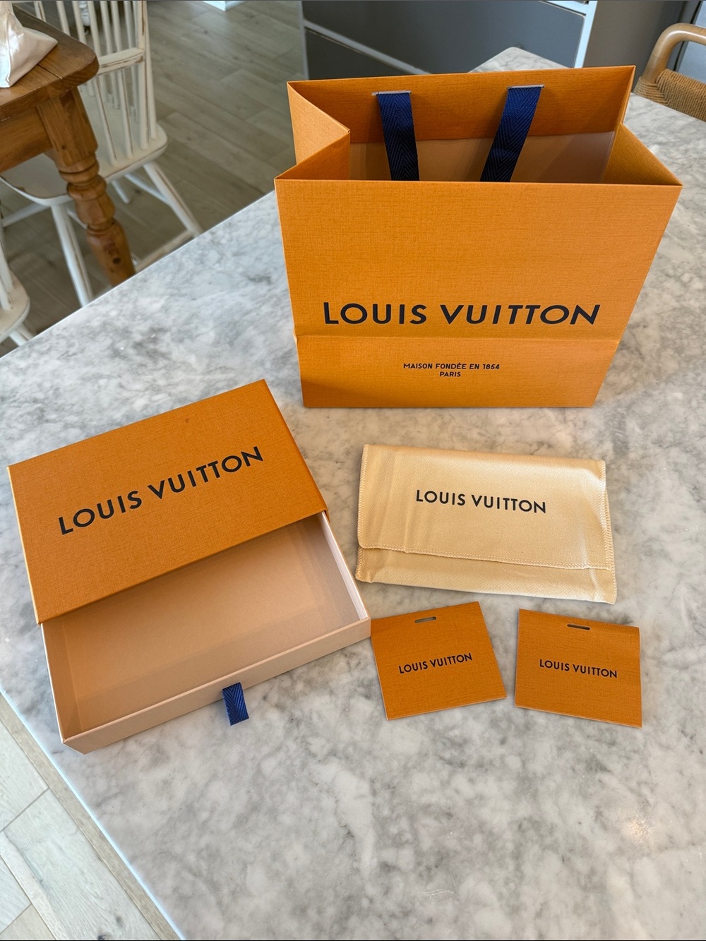 Louis Vuitton Orange and Cream Gift Set with Navy Accents